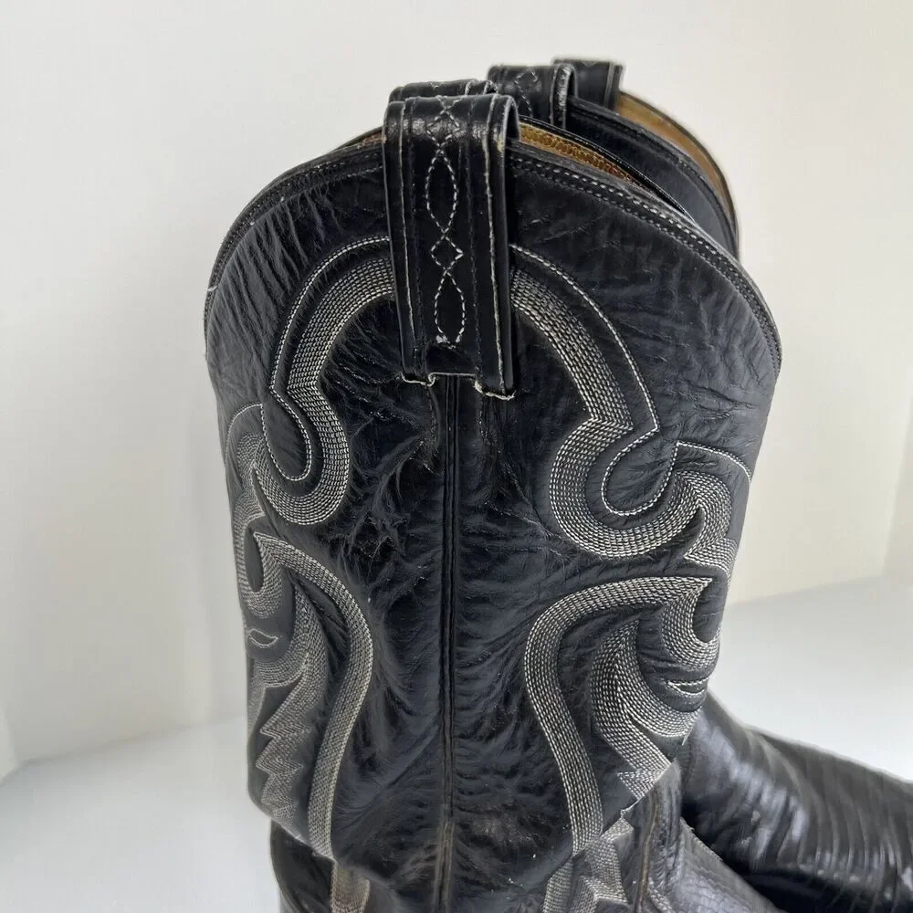 TONY LAMA MEN'S BLACK LEATHER & LIZARD WESTERN BOOTS Size 9 D USA MADE